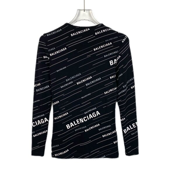 Balenciaga Black All-Over Logo Long-Sleeve Shirt XS - Picture 2 of 7
